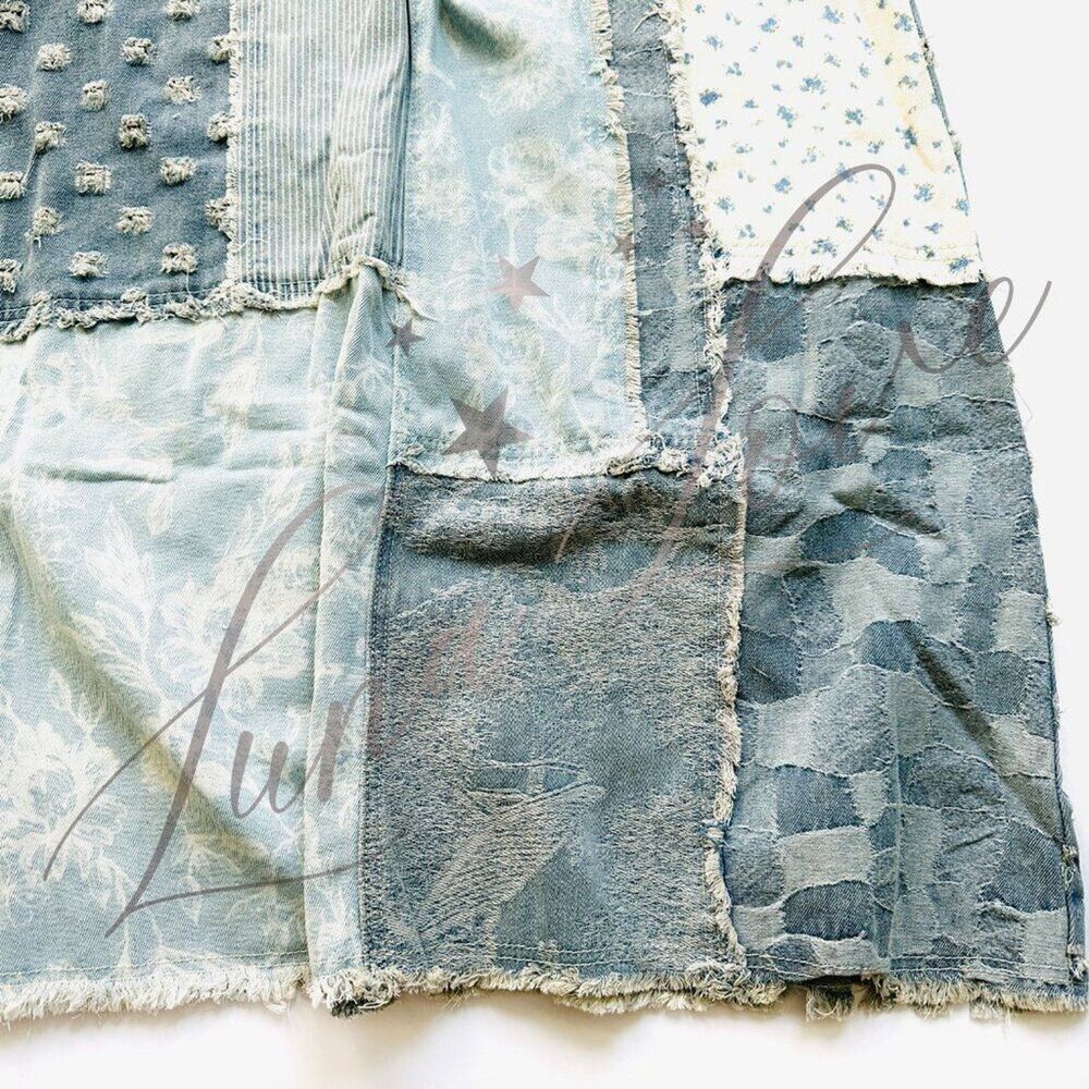 POL Clothing Floral Pattern Denim Patchwork Maxi Skirt (M & L) NEW! - Picture 5 of 11